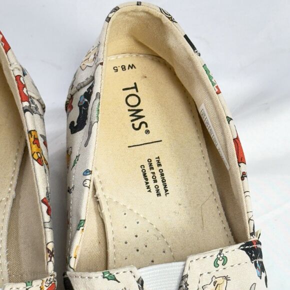 TOMS Women’s Belmont Holiday Cats Print Light Grey Flats Shoes Size 8.5 - Picture 5 of 11